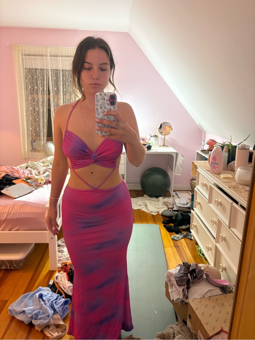 I.AM.GIA Pink & Blue Tie-Dye Cutout Maxi Dress